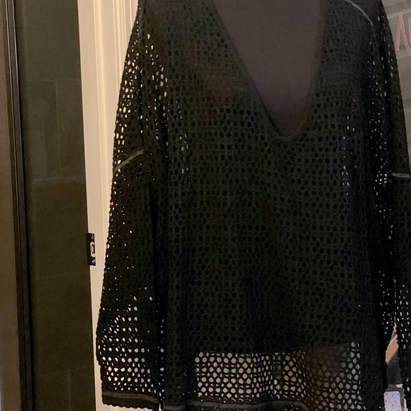 NWT Free People Oversized Black Mesh Sweater with plunging neckline. Super Sexy! - Picture 2 of 7